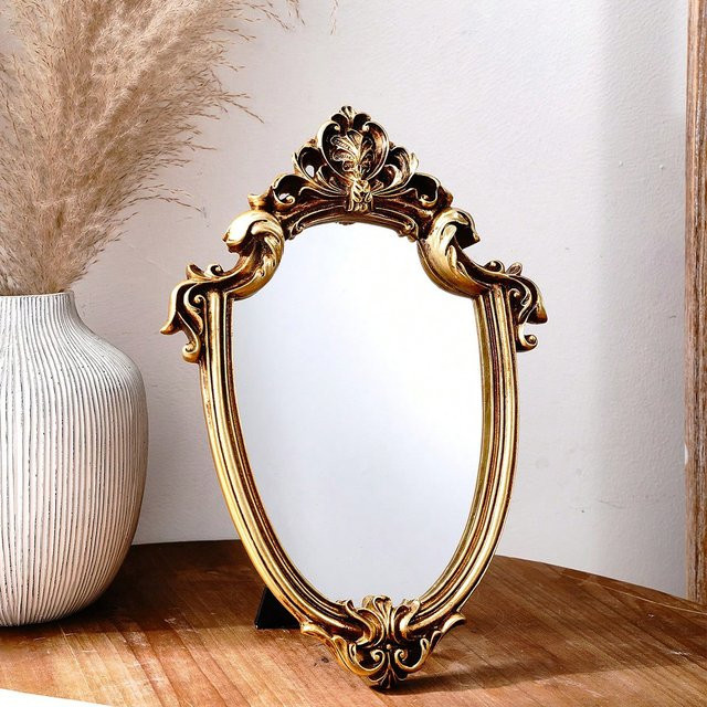 Klassisches Spiegelornament im europäischen Stil mit Goldmuster und floralem Design aus Harz, Gold, oval - Bild 1