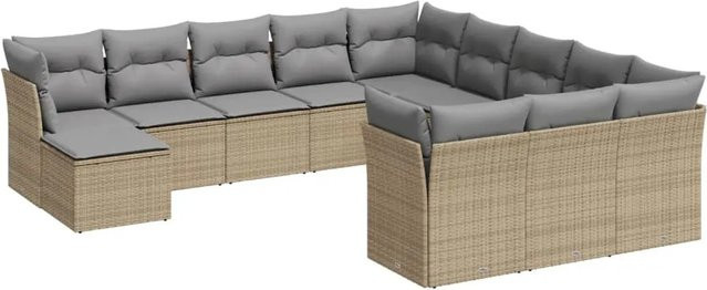 vidaXL 12-tlg. Garten-Sofagarnitur in U-Form aus Polyrattan mit Kissen in Beige - Bild 1