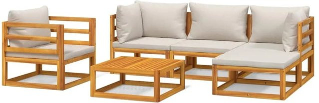 vidaXL 6-tlg Garten-Lounge-Set aus Akazien-Massivholz mit grauen Polstern und Ottoman in L-Form - Bild 1