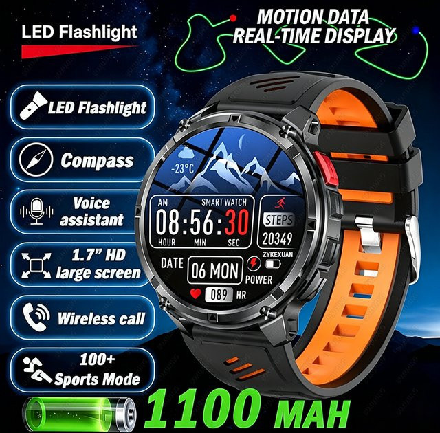 BOXUXING Smartwatch, GPS, Schwarz, Silikon, Rund - Bild 1