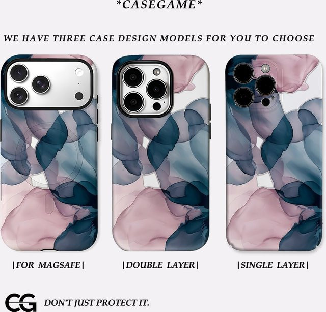 Potdemiel Handyhülle Blush & Teal Flow für iPhone 17 16 15 14 13 Pro Max Plus, robuste doppelschichtige Hülle in Pink, Blau und Multicolour - Bild 1