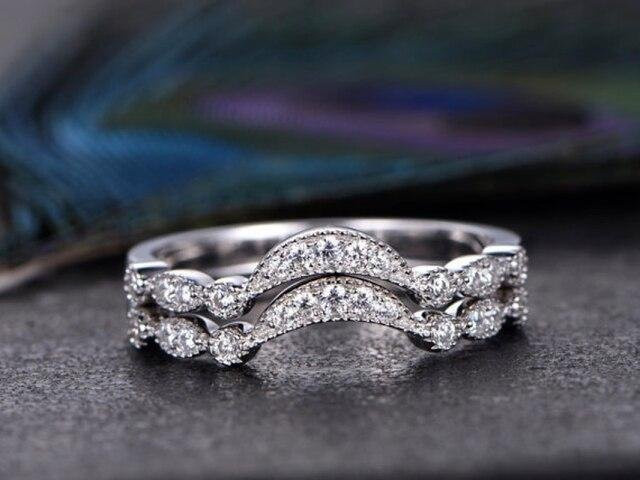 Ring Set, Kupfer, platinbeschichtet, Zirkonia, Weiß, Damen - Bild 1