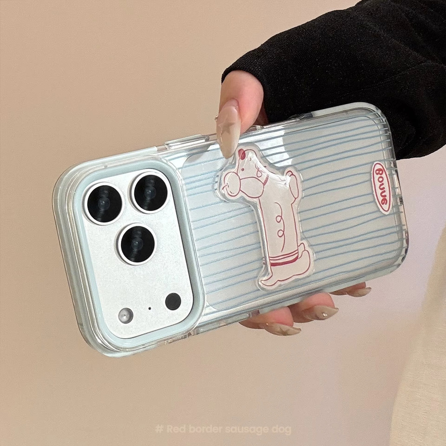 MUQGEW Handyhülle mit blau gestreiftem 3D-Cartoon-Welpen-Design für iPhone 17, 16, 15, 14, 13, 12 Pro Max, transparent und stoßfest - Bild 2