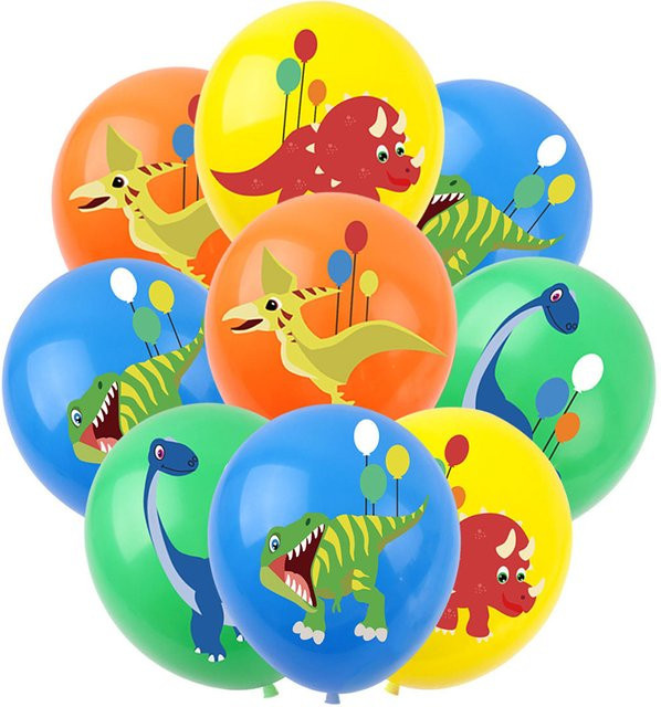 10er Set bunte Dinosaurier Luftballons aus Latex für Kindergeburtstage und Partydekorationen - Bild 1