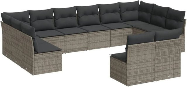vidaXL 12-tlg. Garten-Sofagarnitur in U-Form aus Polyrattan in Grau mit Sitzkissen und Rückenkissen - Bild 1