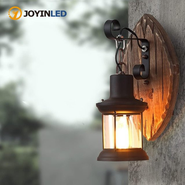 JOYINLED Retro Rustikale Wandleuchte im Vintage Design aus Holz und Metall in Schwarz für Flur und Schlafzimmer - Bild 1