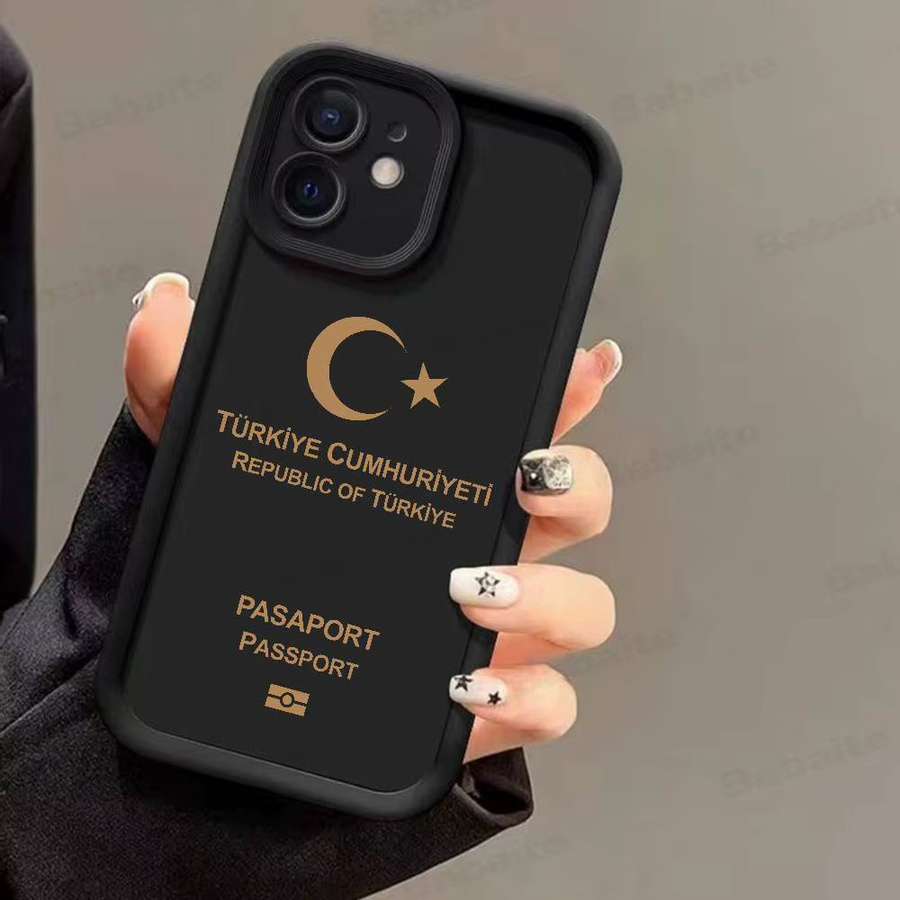 Silikon Handyhülle mit Türkei Reisepass Design für iPhone 17, 16, 15, 14, 13, 12, 11 Pro Max und Plus, stoßfestes Softcover in Schwarz - Bild 4