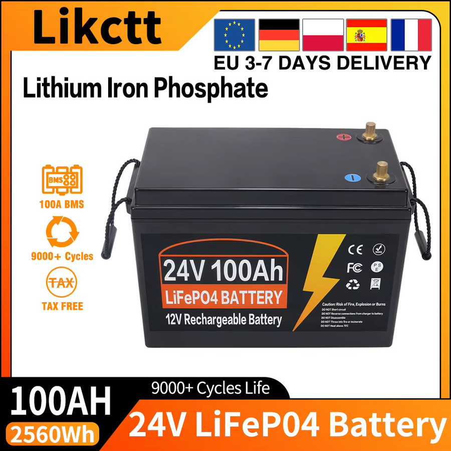 Likctt LiFePO4 Lithium-Eisenphosphat-Batterie mit integriertem BMS in Schwarz für Wohnmobile, Golfcarts und Solarstromspeicher (12V/24V) - Bild 1