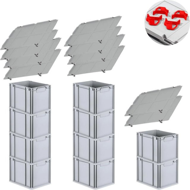PROREGAL Spar Set mit 10x Eurobox Nextgen Economy in Rot mit Auflagedeckeln und 4x Schiebeschnappverschlüssen, H x B x T: 32 x 30 x 40 cm, 30 Liter - Bild 1