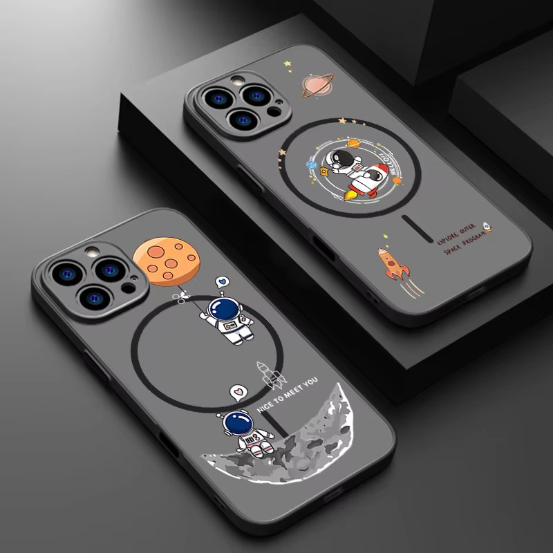 MOESOE Rocket Astronaut Handyhülle für iPhone 16, 15, 14 Pro Max, 16e, 13 Pro mit MagSafe Magnetisch und Wireless Charging, Schwarz - Bild 1