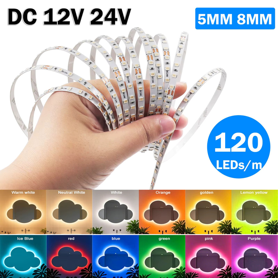 XUNATA RGB LED-Streifen SMD 2835 mit 120 LEDs/m, Multicolour, Flexibles Band für 12V oder 24V - Bild 5