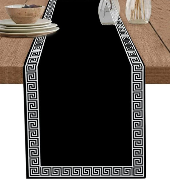 Tischläufer shinehope in Schwarz mit Retro Geometrischem Design, B/L: 150 cm - Bild 1