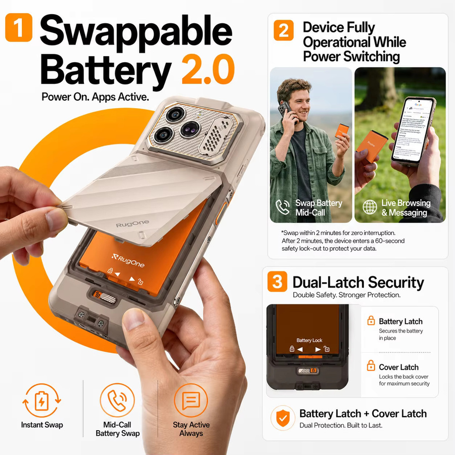 Ulefone RugOne Xever Robustes Smartphone in Schwarz mit Helio G200, bis zu 16 GB RAM, Android 16, eSIM, NFC und 4G LTE Global Version - Bild 3