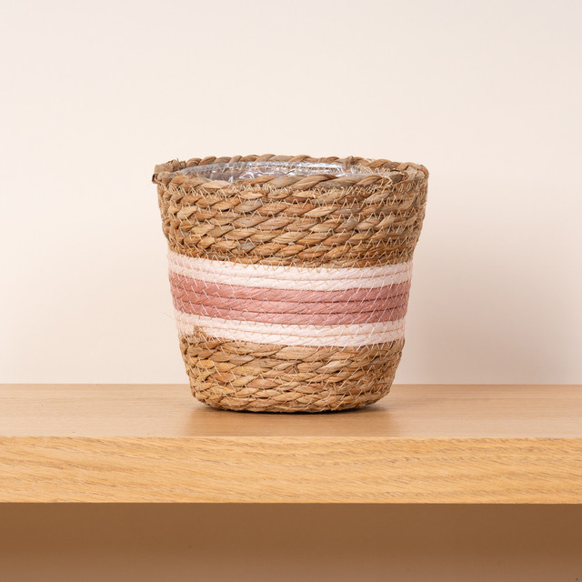 Strohkorb von Green Living in Pink gestreift, Durchmesser: 14 cm - Bild 1