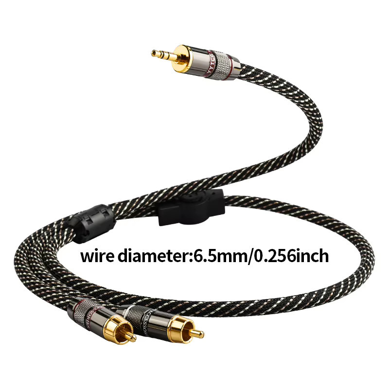 YYTCG HiFi 3,5mm auf 2 RCA Audiokabel in Schwarz, hochreines OFC Aux-Kabel für PC, Lautsprecher und Verstärker - Bild 2