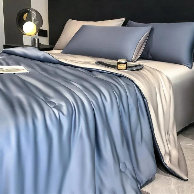 Sommerdecke aus 100 % Lyocell-Seide von Your Warm Home, eiskühlend und weich, Blau, B/B: 180 x 220 cm, 3er-Set - Bild 1