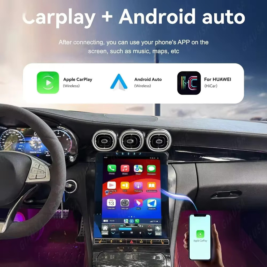 YANFU Android Auto und CarPlay Autoradio mit 12,1 Zoll Display und GPS Navigation für Mercedes Benz GLC X253/C253 C W205, Schwarz - Bild 4