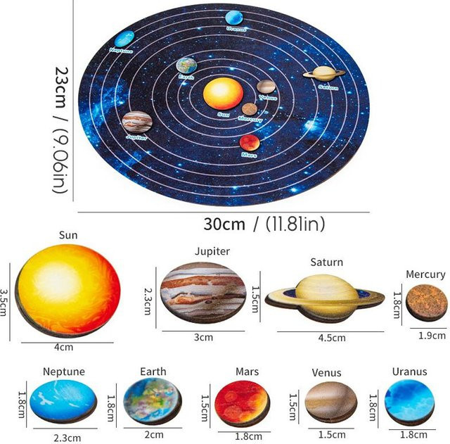 Toys-Glory Fourall Weltraum Planeten Puzzles, Holz, ab 3 Jahre, Blau - Bild 1