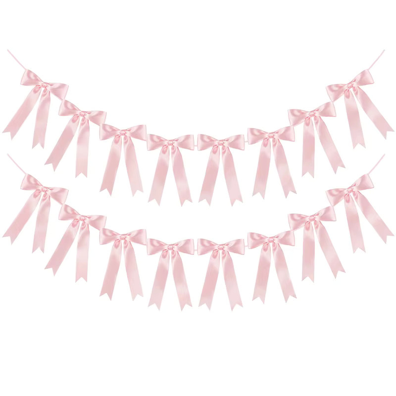 ZQNYCY Hängende Girlande aus Satin mit Schleifenband in Rosa für Kindergeburtstag, Hochzeit, Babyparty und Weihnachten - Bild 2