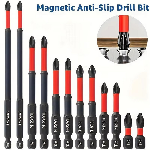 Toorise 12-teiliges Magnetisches Anti-Rutsch-Bohrerset aus S2-Stahl mit Phillips- und Schlagbits für Elektro- und Handbohrmaschinen - Bild 1