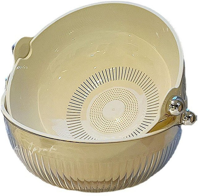 Multifunktionales Abtropfsieb von TOMTOP JMS, zusammenklappbare Gemüseschüssel in Beige, rund und stapelbar - Bild 1