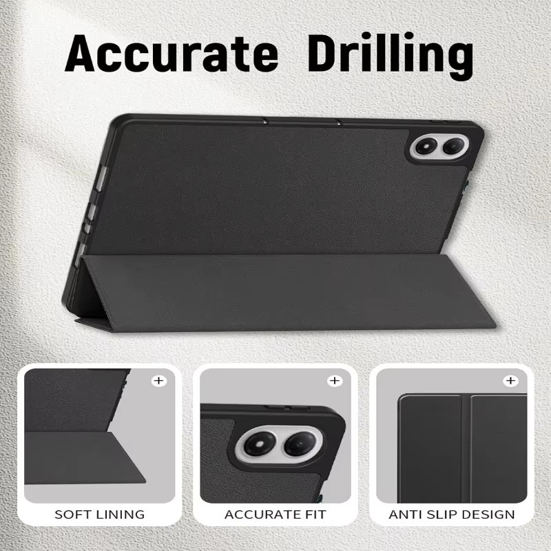 Lederhülle mit dreifachem Faltsystem, magnetischer Abdeckung und Stifthalterfach für Xiaomi Redmi Pad 2 Pro 12,1 Zoll und Redmi Pad 2 11 SE 9,7, Schwarz - Bild 4