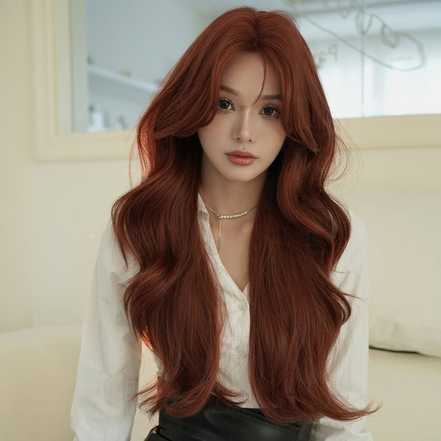 7JHH WIGS Perücke für Damen, lange lockige synthetische Haare, orange-rot - Bild 1