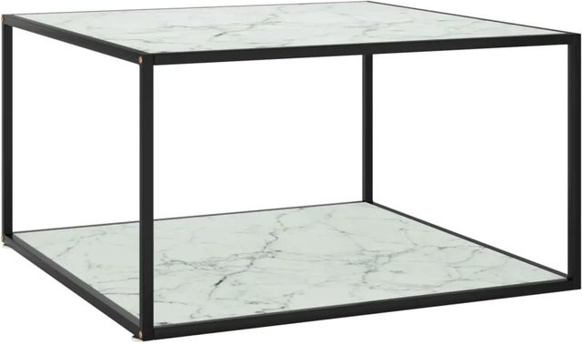 vidaXL Couchtisch in Marmor-Optik mit weißer Glasplatte und schwarzem Gestell, B/T/H: 90 x 90 x 50 cm - Bild 1