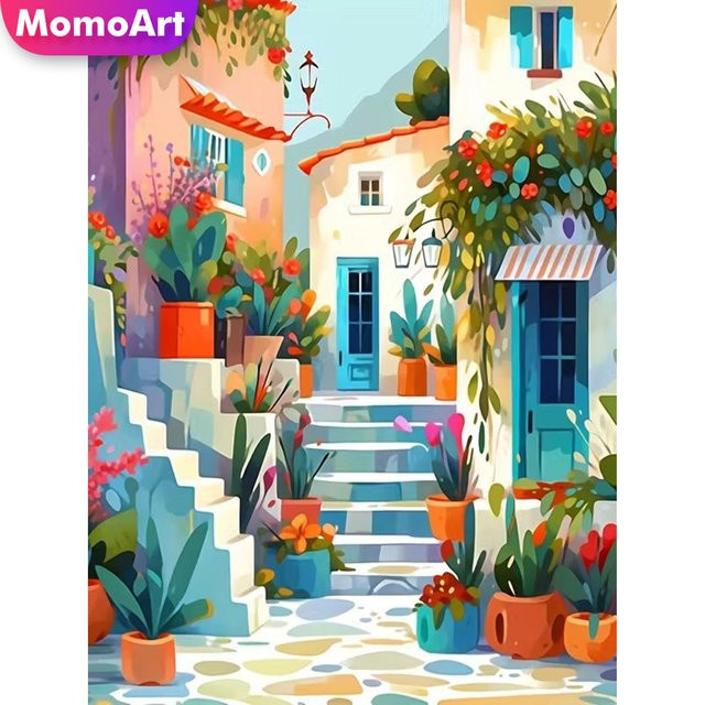 Momoart Diamantmalerei DIY Stadtlandschaft Mediterran, Rundes Diamant-Mosaik in Multicolour, B/D: 30 x 30 cm - Bild 1