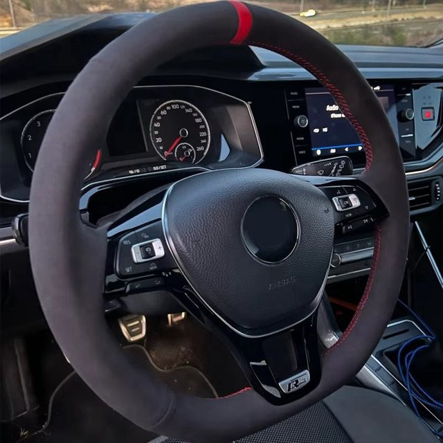 GNUPME Lenkradabdeckung aus weichem Wildleder-Leder mit Geflecht in Schwarz für Volkswagen Golf 7, VW Mk7, Polo, Jetta und Passat B8 - Bild 1