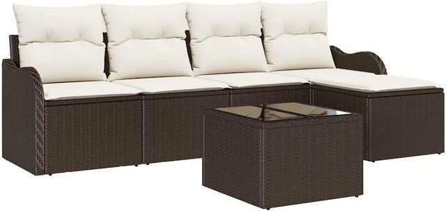 6-teiliges vidaXL Garten-Sofa-Set aus grauem Poly Rattan mit Kissen und integriertem Stauraum - Bild 1
