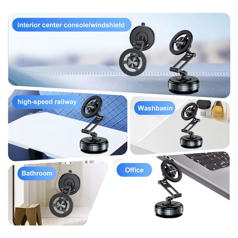 Magnetische Saugnapf-Telefonhalterung mit Vakuum und 360 Grad Metallstrebe in Schwarz für iPhone Samsung Xiaomi - Bild 5