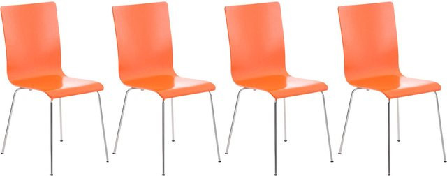 TPFLiving 4er Set Besucherstuhl Peppo mit Holzsitz in Orange - Bild 1