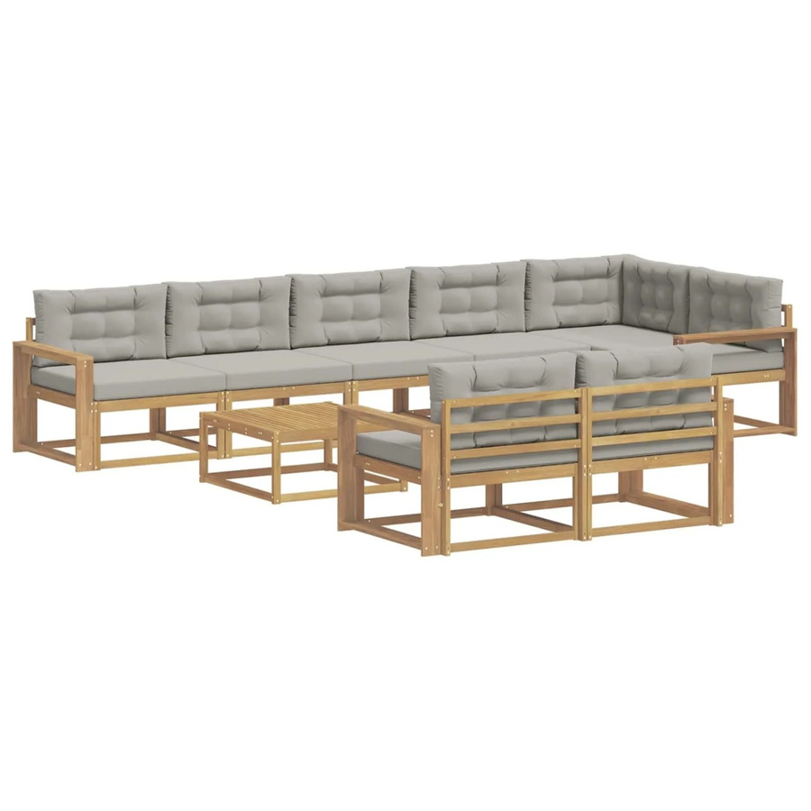 vidaXL Outdoor-Sofagarnitur aus Akazienholz in L-Form, 9-teiliges Set in Weiß-Hellgrau, B/T/H: 79 x 79 x 37 cm - Bild 2