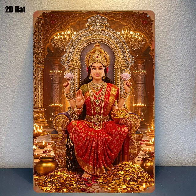 CIFBUY Metallstatue der Göttin Durga Lakshmi als Wandkunstdekoration in Gold und Rot, B/H: 30 x 20 cm - Bild 1