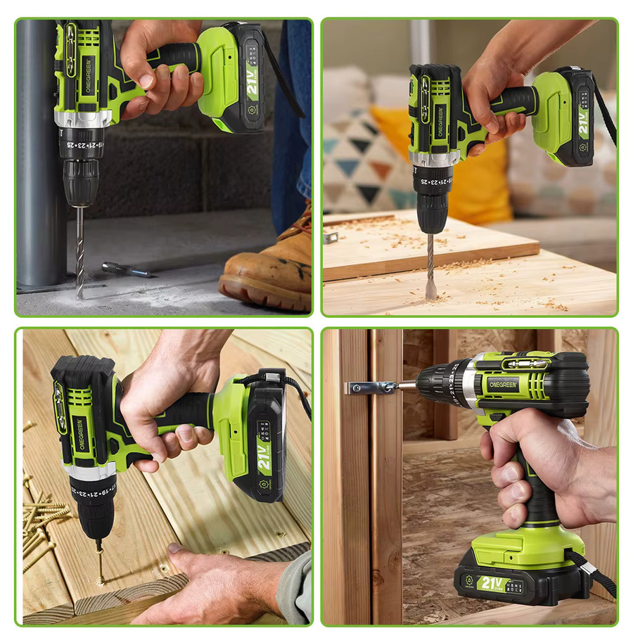 ONEGREEN Kabellose Elektro-Schlagbohrmaschine in Grün mit 25+3 Drehmoment-Stufen und 3 Modi, kompatibel mit Makita 18V Akku LXT - Bild 5