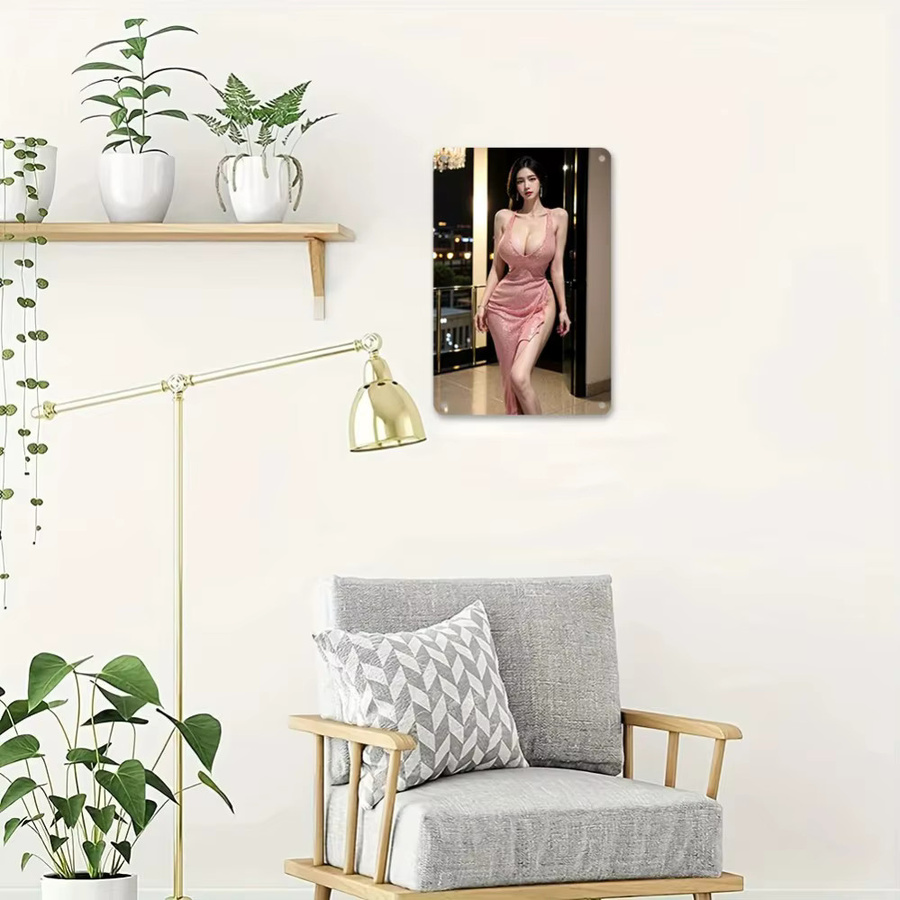 HELLOYOUNG Vintage Lady Pink Dress Metall-Wandkunst Retro Blechschild für Bar Café und Heimdekoration, B: 20,32 cm, H: 30,48 cm, T: 0,1 cm - Bild 3