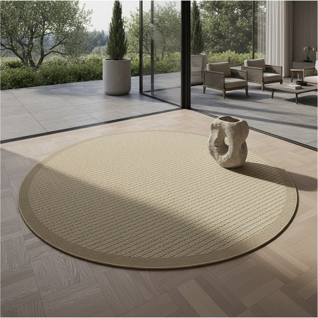 Outdoorteppich DAFNE von KADIMA DESIGN, rund, beige, Ø 200 cm, UV-beständig - Bild 1