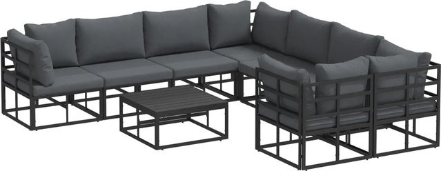 vidaXL Garten-Sofa-Set 9-tlg. in Schwarz mit Kissen aus Aluminium und Textilene in U-Form - Bild 1