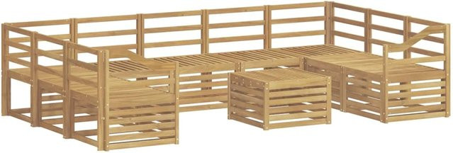 vidaXL Outdoor-Sofagarnitur aus Akazie Massivholz in Weiß, 10-teiliges Set mit Tisch und Polstern im modernen Latten-Design, B/T/H: 59 x 59 x 37 cm - Bild 1