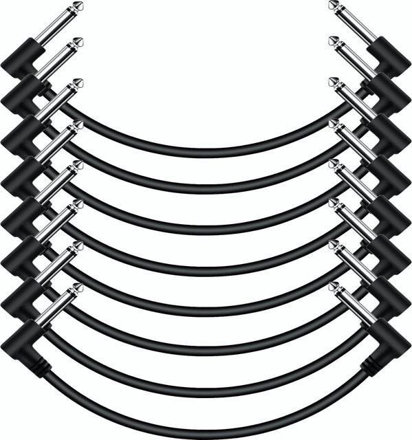 YUEYINPU Patch Kabel für Gitarre und Bass, Mono TS Kabel mit rechtem Winkel, Schwarz, Länge: 15,88 cm oder 30,48 cm - Bild 1