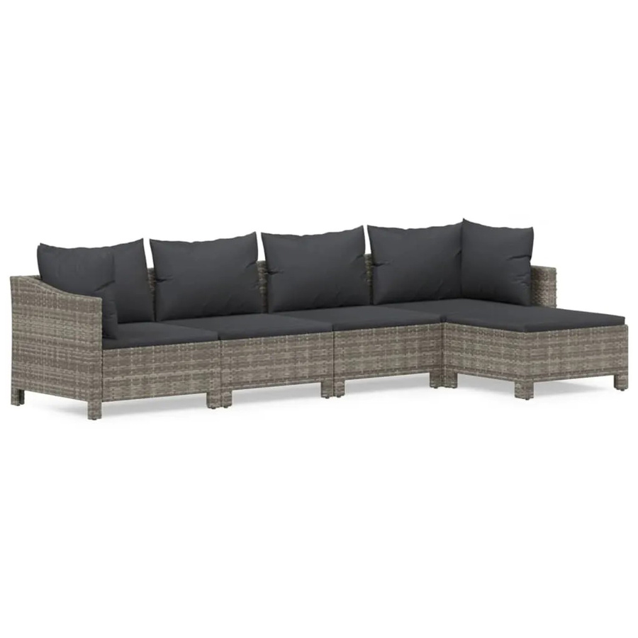 vidaXL 5-tlg. Garten-Lounge-Set in L-Form aus grauem PE-Rattan mit Kissen und pulverbeschichtetem Stahlgestell - Bild 2