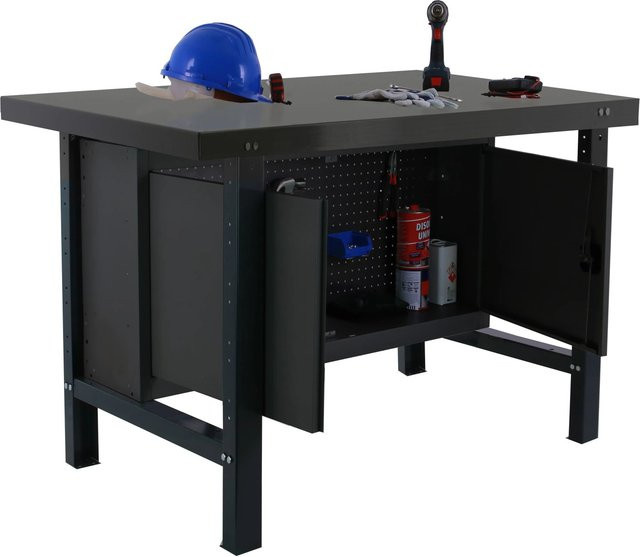 PROREGAL Werkbank Buffalo aus Metall mit Schrank in Anthrazit, Traglast 600 kg, H x B x T: 83 x 120 x 73 cm - Bild 1