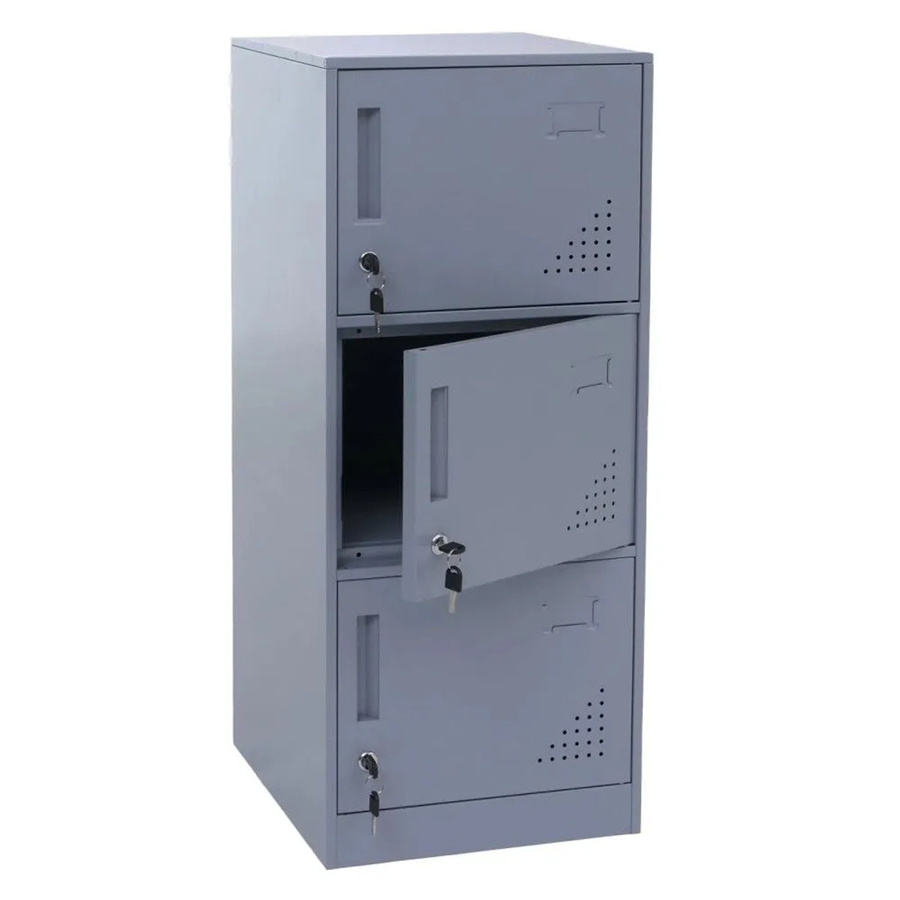MCW Spind MCW-P63 Schließfachschrank aus Stahl mit 3 Türen, Grau, H: 90 cm, B: 38 cm, T: 45 cm - Bild 2