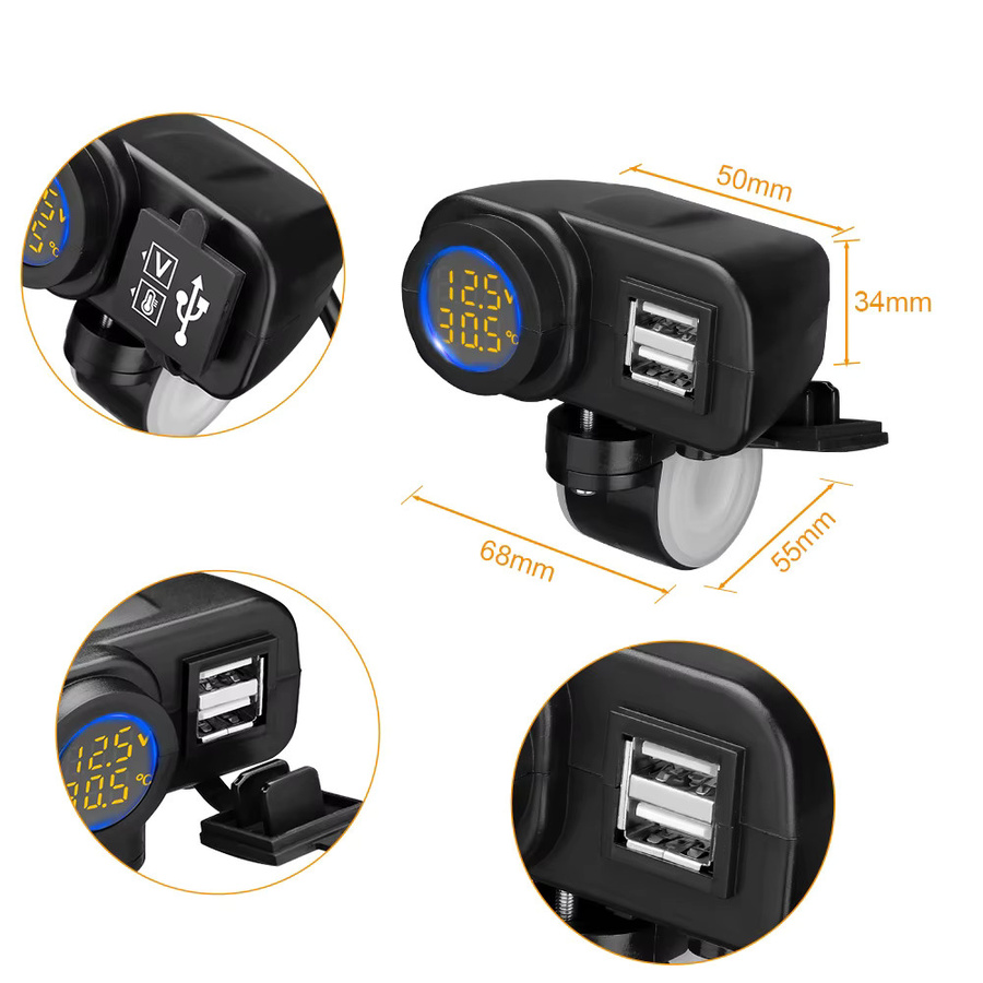 Extractme 36W Dual QC3.0 Motorrad USB Ladegerät mit Digital Display für Voltmeter und Thermometer in Schwarz - Bild 4