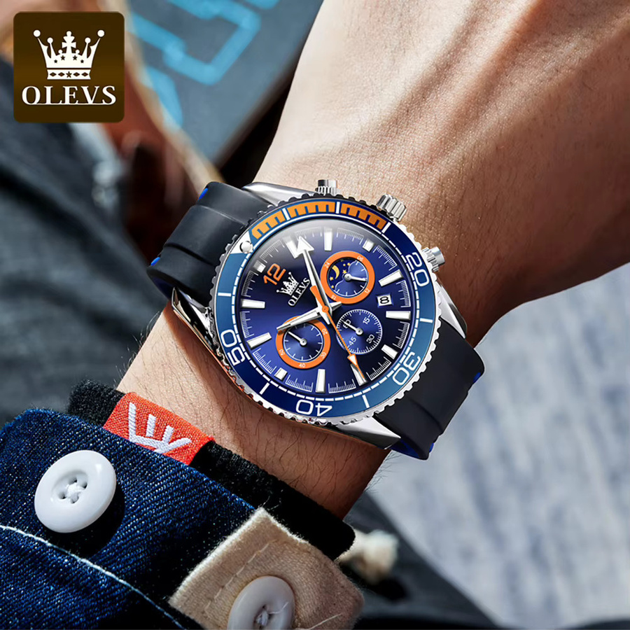 OLEVS Chronograph, Quarz, Silikon Armband, Blau, Herren - Bild 4