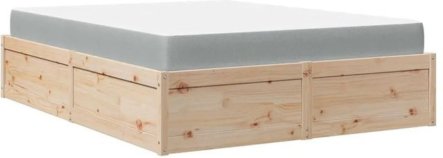 vidaXL Bett mit Matratze aus massivem Kiefernholz in Braun, B/T/H: 140 x 200 cm - Bild 1