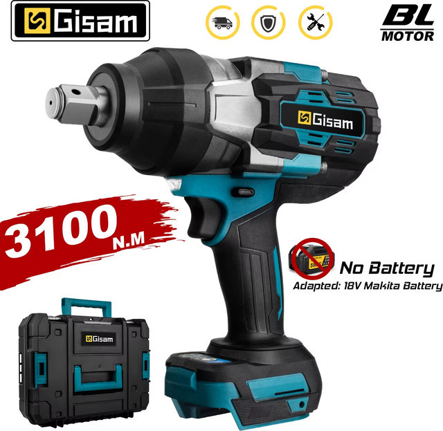 Gisam GΣ 3100 N.M Bürstenloser Akku-Schlagschrauber mit 3/4 Zoll Antrieb, kompatibel mit Makita 18 V Akku - Bild 1
