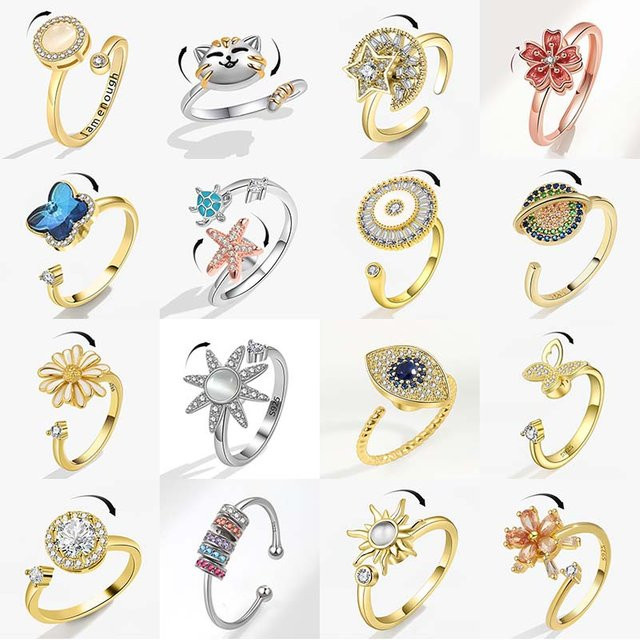 SMJEL Fidget Spinner Ring, Kristall, Gold, Damen - Bild 1