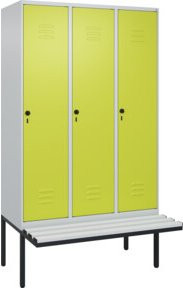 C+P Spind Classic PLUS Garderobenschrank mit Sitzbank, 3 Abteile, Lichtgrau, B/T/H: 212 x 120 x 81,5 cm - Bild 1